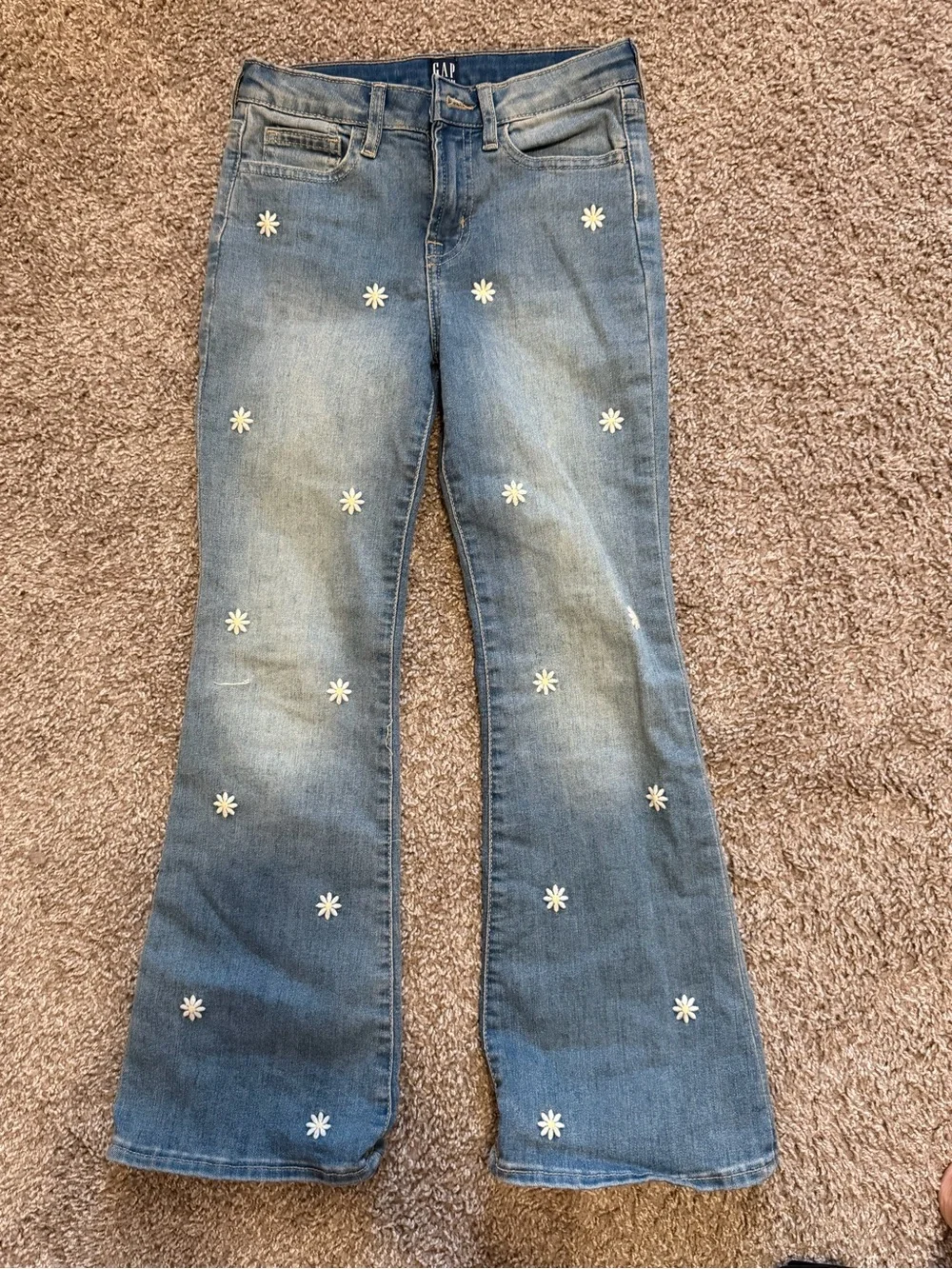 Gap kids girls High Rise '70s Flare Jeans with flowers size 10